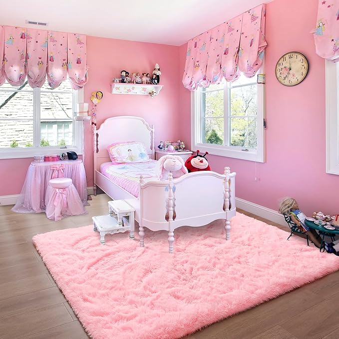 Noahas Fluffy 5x8 Hot Pink Rugs for Bedroom Girls,Shaggy Area Rugs for Living Room,Thick Shag Throw Floor Carpet,Soft Non-Slip Dorm Nursery Kids Rug Home Decor Aesthetic