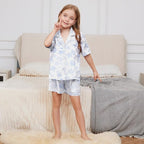 QPANCY Kids Satin Pajamas Sets Baby Boy Girl Button-Down Silk Sleepwear 2 Piece Short Sleeve Loungewear Clothes Set
