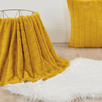 Striped Throw Blanket and Pillow Covers Set (No Inserts) for Couch and Bed, Plush Warm Lightweight Fuzzy Faux Fur Blanket for All Seasons (60" x 80", Mustard Yellow)