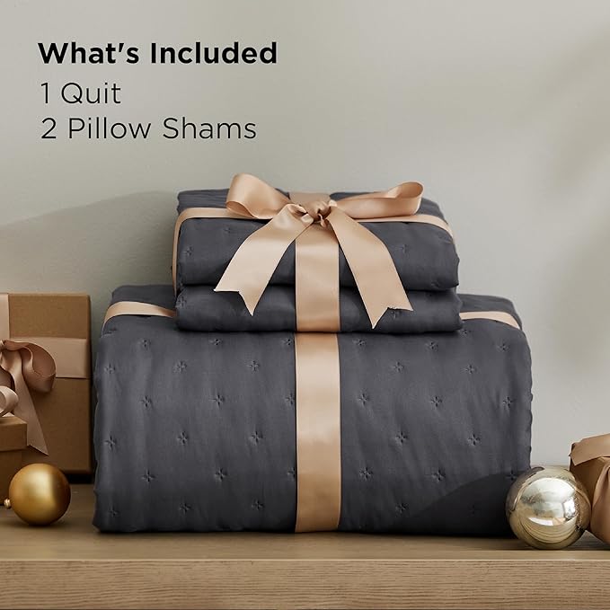 Bedsure King Quilt - Charcoal Bedspread King Size & Lightweight Comforter, Modern Coverlet with Clover Pattern, Ultra Soft All-Season Bedding, 106 x 96 Inches | Stitch-Free Quilting, Ultra Soft, Lightweight, Machine Washable, Pet-Friendly