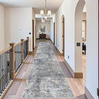 3x20 ft Extra Long Hallway Runner Rug - Non-Slip Washable Floor Runner with Rubber Backing, Modern Low Pile Thin Wide Carpet for Entryway, Kitchen, Living Room（Blue Grey, 3x20）