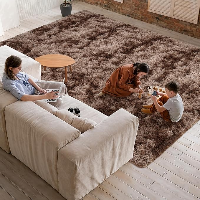 Softlife Area Rug for Living Room, Fluffy Shag Plush 6x9 Brown Rugs for Bedroom Girls Kids, Shaggy Soft Fuzzy Tie Dyed Large Carpet for Dorm Bedside Ultra Cozy Non-Slip Indoor Decor