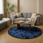 duduta Navy Blue Fluffy Round Rug 4x4 ft, Tie-Dyed Shag Fuzzy Plush Circle Throw Rug for Nursery Bedroom Living Room Home Decor