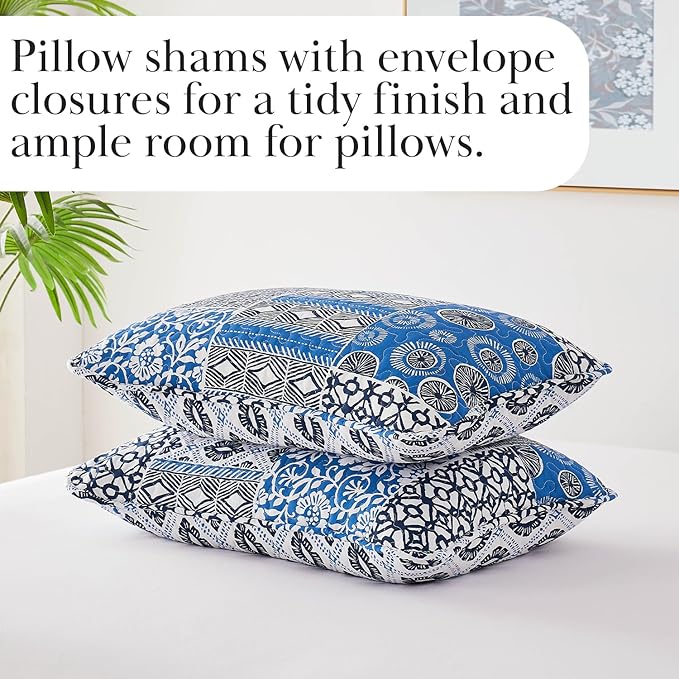 Southshore Fine Living, Inc. Global Patchwork California King Quilt Sets Oversized, 3-Piece African Inspired Print Quilt with Shams, Quilted Coverlet, Soft Microfiber, California King Bed Spread, Blue