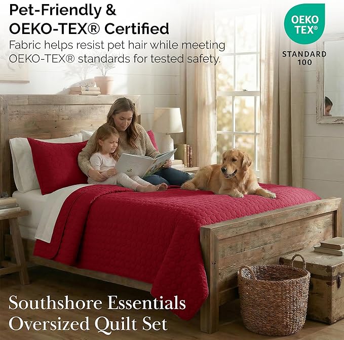 Southshore Fine Living, Inc. Lightweight Quilt, Oversized Quilts for King Bed, Soft Coverlet, 3-Piece Bedspread Set with Two Matching Quilted Pillow Shams, California/King Quilt Sets, Chili Pepper