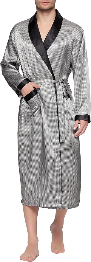 Lavenderi Mens Silky Satin Lounge Robe, Long Lightweight Sleepwear
