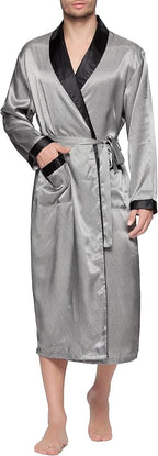 Lavenderi Mens Silky Satin Lounge Robe, Long Lightweight Sleepwear