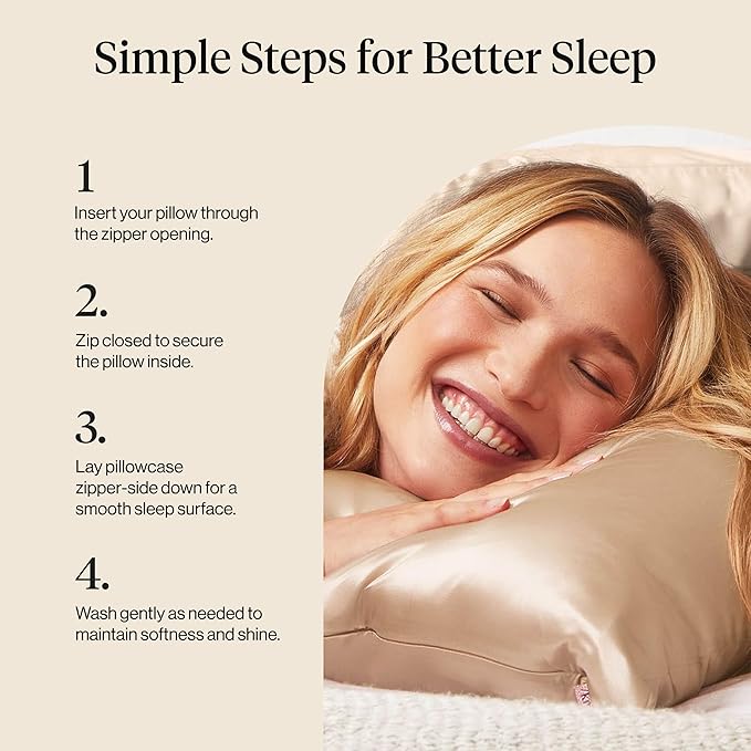 Kitsch Satin Pillowcase with Zipper for Hair & Skin - Softer Than Silk Pillow Cases, Smooth Cooling Satin Pillow Case, Wrinkle-Free, Machine Washable - King Size Satin Pillow Case 19x36 - Champagne