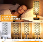 GZKPL Crystal Table Lamp, Touch Control Bedside Nightstand Desk Lamps Women Bedroom Decor Girly Bling Lamps with 2 USB Ports & Bulb Included for Home, Office, Living Room (Silver)