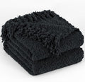 Throw Blanket for Couch, Black Luxury Knitted Throws 60"x80", Textured Blankets with Handmade Fringe Tassels for Bed Sofa Decorative, Chunky Soft Farmhouse Boho Home Decor