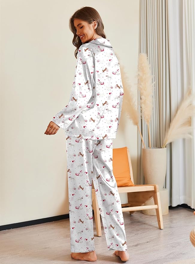 Ekouaer Pajamas For Women Set Silk Pjs 2 Piece Satin Sleepwear Long Sleeve Button Down Lounge Sets With Pant