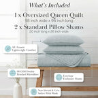 Southshore Fine Living, Inc. Oversized Full Size Quilt Bedding Set, Lightweight Bedspread, Soft Coverlet 3-Piece Set with Two Matching Quilted Pillow Shams, Full/Queen Quilts, Harbor Mist Blue