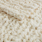 Madison Park Chenille Chunky Knit Handmade Throw Blanket, Luxuriously Soft Gift Blankets, Cottage Style Room Décor, Lightweight & Breathable All Seasons Throw Blanket for Couch, 50" W x 60" L Ivory