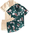 Ekouaer 2 Pack Pajama Sets for Women Silk Satin Pj Short Sleeve Button Down Sleepwear Top and Shorts Summer Lounge Set S-XXL