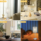 Hong-in Crystal Table Lamp, Crystal Lamp Touch Control with USB-C USB-A Charging Ports & AC Outlets, 3 Way Dimmable Bedside Lamp-Nightstand Lamp Modern Light for Bedroom, Living Room, Bulb Included
