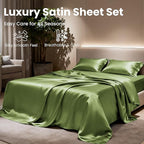 Love's cabin California King Satin Sheet Sets - 4 Piece Sage Silky Sheets Bed Set with Deep Pocket, Luxury Silk Feel Satin Cal King Sheet Set (1 Flat Sheet,1 Fitted Sheet,2 Pillow Cases)