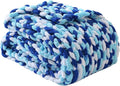 Mooreeke Chunky Knit Blanket 40"x50", Soft Chenille Throw Blanket Cozy 100% Handmade Crochet Gift Blankets with Jumbo Chenille Yarn for Couch Bed Sofa Room Decor - Blue and White
