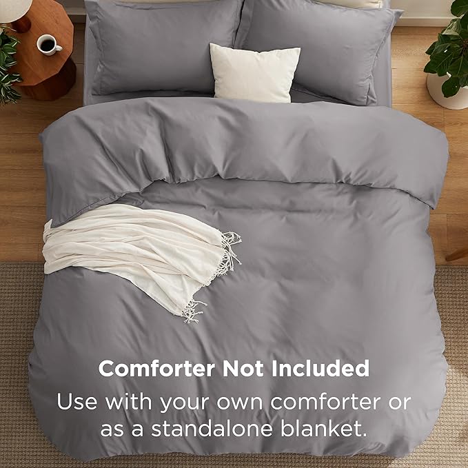 Bedsure Duvet Cover with Fitted Sheet Full - Deep Pocket, Hotel Luxury Soft Double Brushed Bedding Set with Zipper Closure, Includes 1 Duvet Cover, 1 Fitted Sheet, 2 Pillow Shams, NO Comforter, Grey