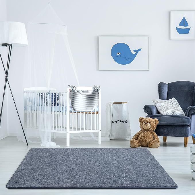 Keeko Soft Rugs for Bedroom, 3x5 Living Room Area Rug Washable Memory Foam Small Entryway Throw Rugs Low Pile Minimalist Non Slip Bedside Rug Carpet for Kids Nursery Dorm Room Decor Blue