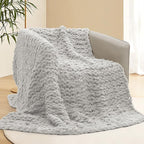 Chunky Knit Blanket Throw, 60x80inch Soft Chenille Yarn Throw, Handmade Warm Thick Cable Knit Crochet Blanket, Large Rope Knot Throw Blanket for Couch Bed Sofa,Light Grey