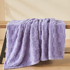 NEWCOSPLAY Super Soft Twin Blanket Lavender Premium Silky Flannel Fleece 3D Checkered Lightweight Bed Blanket All Season Use (Lavender Checkered, Twin(60"x80"))