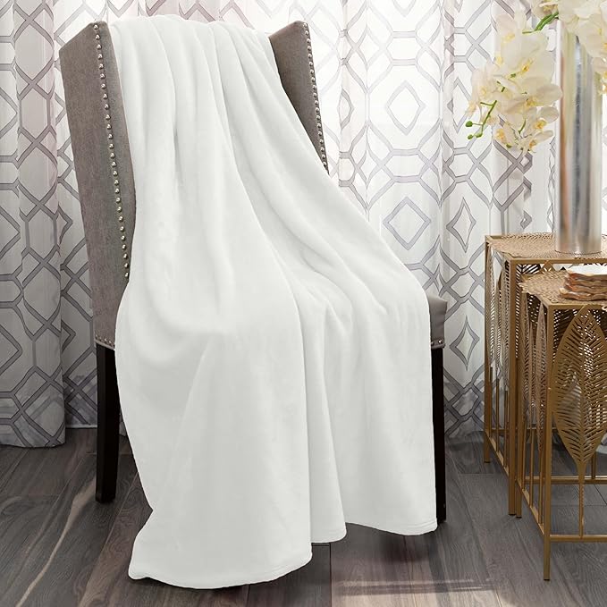 Nicole Miller Super Soft Plush Blanket - Lightweight, Cozy Microfiber Fleece Throw for Bed, Couch, & Home Decor - Available in King & Queen Sizes (Crisp White, Queen (U.S. Standard))