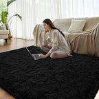 Black Runner Area Rugs for Bedroom Living Room, 2x6 Feet Fluffy Bedside Rugs, Soft Shaggy Carpet Rug for Kids Room Nursery, Furry Cute Rugs for Girls Boys Dorm Room Home Decor