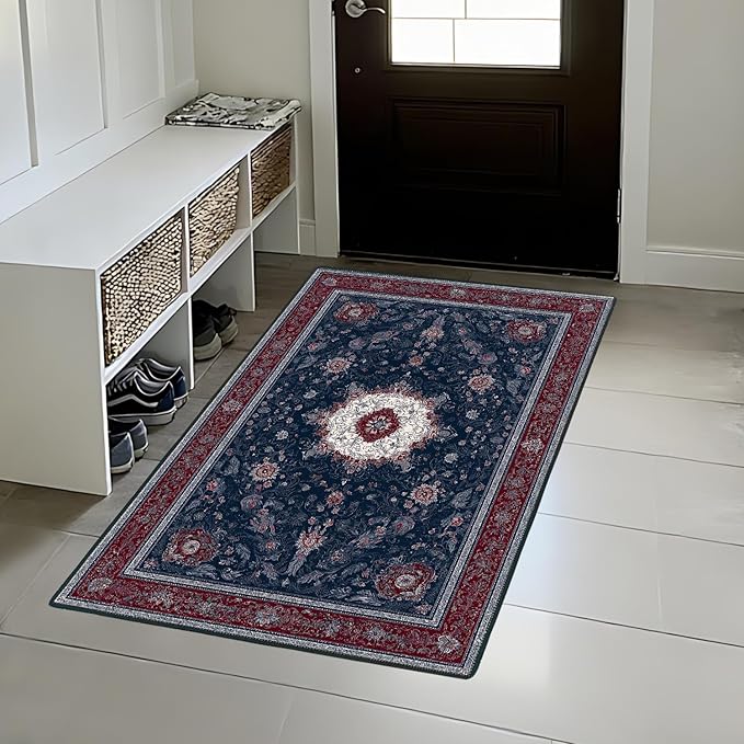 Spring Flower Area Rug 2x3 ft Entry Rug Washable Boho Rugs Non Slip Low Pile Floral Door Mat Small Carpet for Bedroom, Bedside, Kids Room, Office, Dining Room