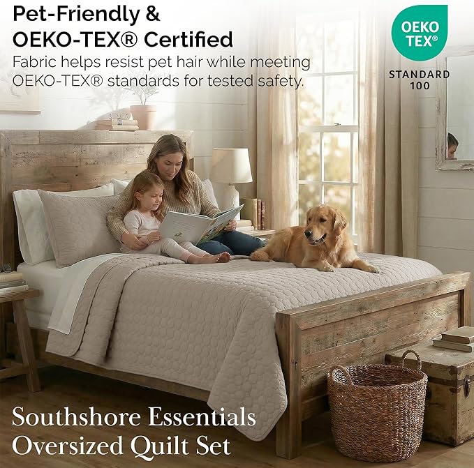 Southshore Fine Living, Inc. Oversized Bedding Quilt, Lightweight Bedding, Twin XL Bedspreads for Adult, Soft Coverlet 2-Piece Set with One Matching Pillow Sham, All Season Twin/XL Quilts, Sandy Taupe