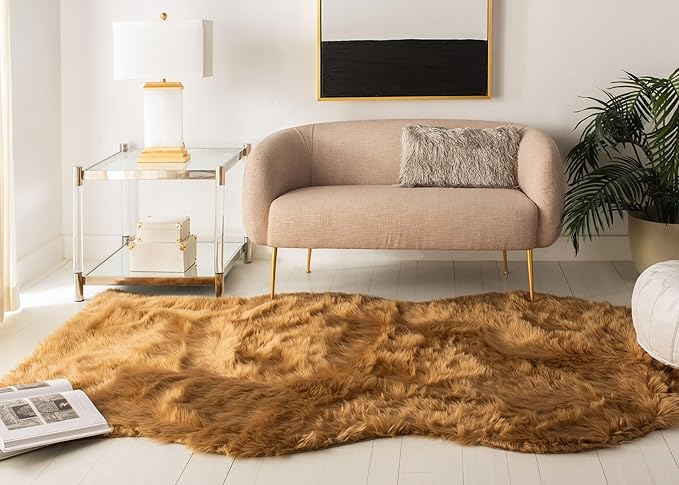 SAFAVIEH Faux Sheep Skin Collection 5' x 8' Camel FSS115E Silken Glam 2.35-inch Thick Area Rug