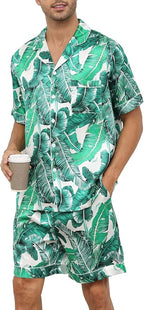 SWOMOG Satin Matching Pajamas Sets Couple Silk Button Down Nightwear Women & Men Short Sleeve Sleepwear 2 Pieces Loungewear