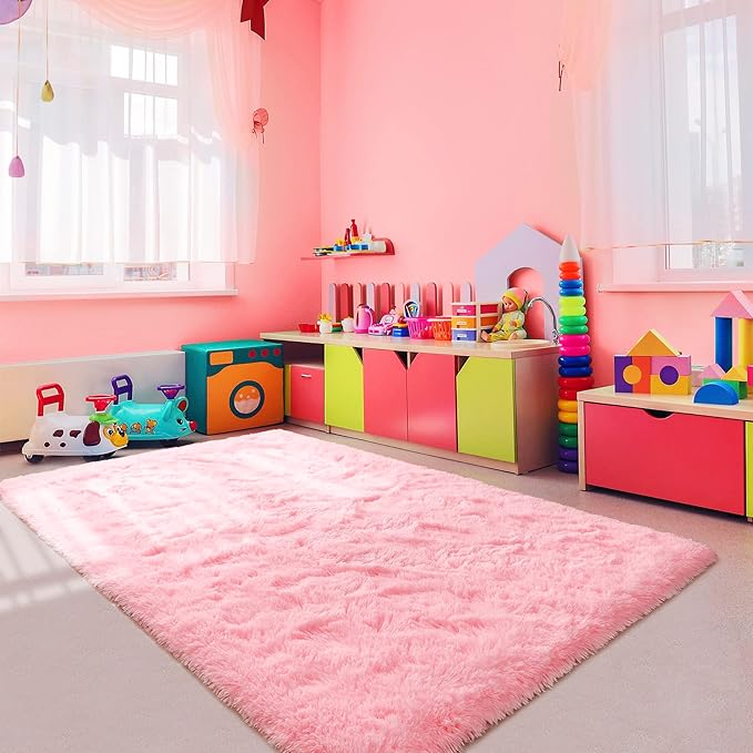 Noahas Fluffy 6x9 Area Rugs for Living Room,Shaggy Pink Rugs for Bedroom Girls,Thick Shag Throw Floor Carpet,Soft Non-Slip Dorm Nursery Kids Rug Home Decor Aesthetic