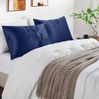 Navy Blue Satin Pillowcases with Zipper （20x26）,Standard Size Pillowcases Set of 2, Navy Blue Silk Pillowcase for Hair and Skin