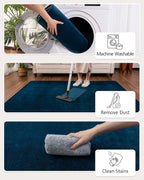 Andecor Shag Runner Rug for Bedroom Living Room, 2x6 Navy Blue Washable Fluffy Hallway Runner Area Rugs for Kitchen Boys Girls Kids Room Home Decorations Carpet
