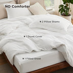 Bedsure Duvet Cover with Fitted Sheet Full - Deep Pocket, Hotel Luxury Soft Double Brushed Bedding Set with Zipper Closure, Includes 1 Duvet Cover, 1 Fitted Sheet, 2 Pillow Shams, NO Comforter, White