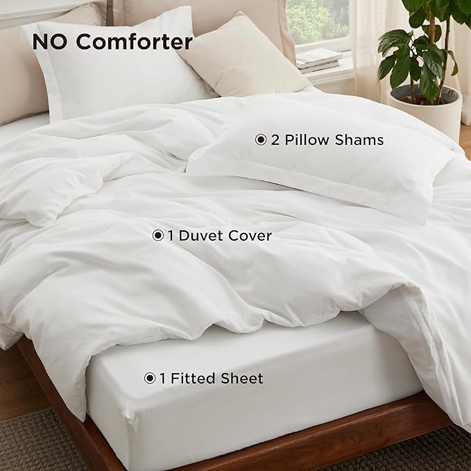 Bedsure Duvet Cover with Fitted Sheet King - Cooling Deep Pocket, Hotel Luxury Soft Double Brushed Bedding Set with Zipper Closure, 1 Duvet Cover, 1 Fitted Sheet, 2 Pillow Shams, NO Comforter, White