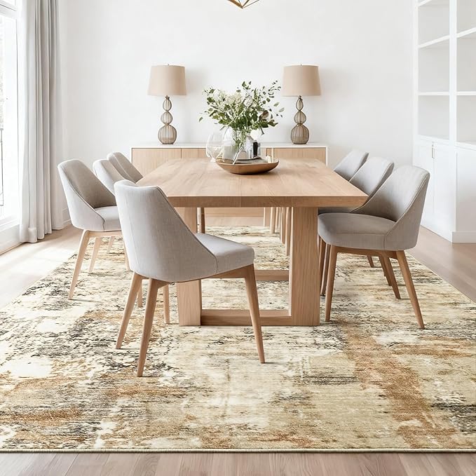 CRYPTOLITE Abstract Area Rug 5x7 Washable Rug with Non-Slip Backing Low Pile Area Rug Area Rugs for Living Room, Bedroom, Dining Room, Khaki