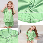 QPANCY Kids Satin Pajamas Sets Baby Boy Girl Button-Down Silk Sleepwear 2 Piece Short Sleeve Loungewear Clothes Set