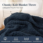 Bunnikins & Clover Navy Blue Throw Blanket for Couch, Chunky Knit Navy Throw Blanket for Home Decor, Handmade Chenille Cable Knit Throw, 50"x60"