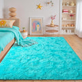 junovo Blue Washable Area Rug for Boys Bedroom Living Room, 4x5.3 Soft Non-Slip Fluffy Rugs, Shag Plush Memory Foam Carpet for Kids Room Baby Nursery Home Decor