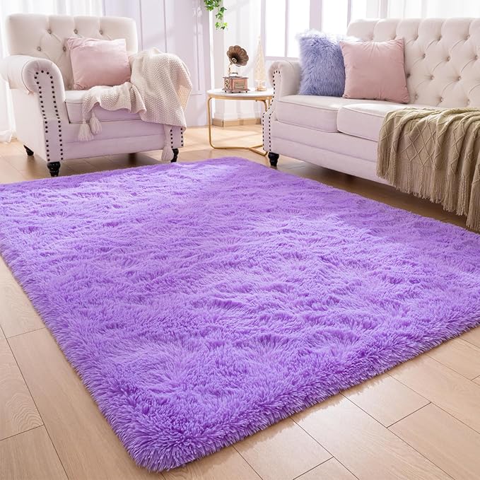 Softlife Ultra Soft Fluffy Area Rugs for Bedroom, Girls and Boys Room Kids Room Nursery Rug, 6 x 9 Feet Shaggy Fur Indoor Plush Modern Floor Carpet for Living Room Christmas Decor, Purple