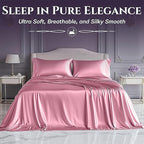 SLEEP SANCTUARY Satin Sheets Twin Size – 3 Piece Luxury Silky Bed Set, Softer Than Silk, 15" Deep Pocket, Cooling & Wrinkle-Free, Moisture-Wicking & Breathable for Hair & Skin (Pink)