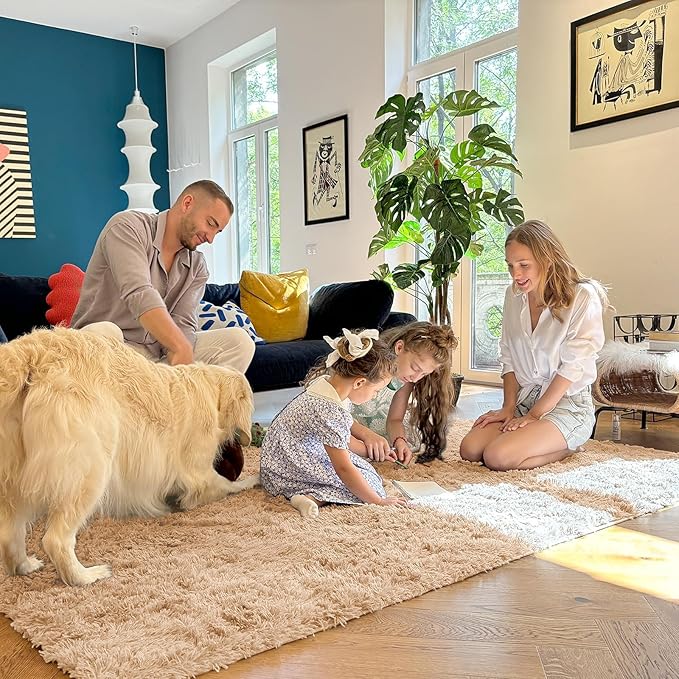 OLANLY 5x10 Machine Washable Large Area Rugs for Living Room, Bedroom, Soft Fluffy Shaggy Bedside Rug, Indoor Floor Carpet for Kids Girls and Boys, Dorms, Nursery, Home Decor Aesthetic, Beige