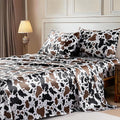 MR&HM Satin Sheets with Elastic Corner Straps, Twin XL Size 3-Piece Silky Bedding Set, Deep Pocket 15 Inches, Good for Hair & Skin (Twin XL, Cow Print)