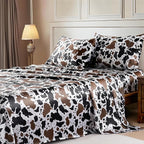MR&HM Satin Sheets with Elastic Corner Straps, Twin Size 3-Piece Silky Bedding Set, Deep Pocket 15 Inches, Good for Hair & Skin (Twin, Cow Print)