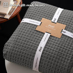 PHF Ultra Soft Waffle Weave Blanket Queen Size 90"x 90"- Washed Lightweight Breathable Cozy Woven Blanket for Bed - Aesthetic Decor for Couch Bedding Sofa Home Car - Grey