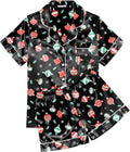 Ekouaer Womens Silk Satin Pajama Sets Soft Short Sleeve Button Down Sleepwear Top and Shorts 2 Piece Pjs Lounge Set