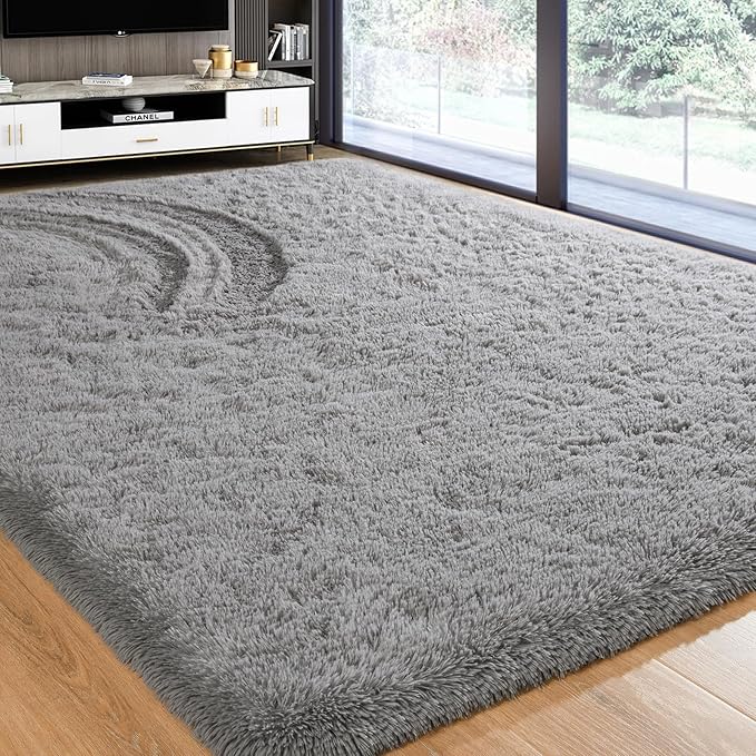 Softlife Area Rug for Living Room, Fluffy Shag Plush 5.3x7.6 Grey Rugs for Bedroom Girls, Shaggy Soft Fuzzy Kids Large Carpet for Dorm Bedside Ultra Cozy Non-Slip Indoor Decor