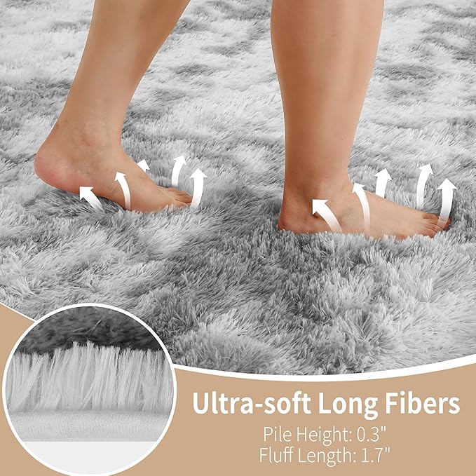 6x9 Area Rug Fluffy Shaggy Ultra Soft Faux Fur Non-Slip Machine Washable Carpet for Bedroom, Living Room, Nursery & Dorm Cozy Home Decor