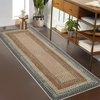 RUGSREAL Washable Runner Rug 2x8 Non Slip Braided Hallway Runner Rug Stain Resistant Kitchen Runner Mat Farmhouse Printed Rustic Accent Area Rug for Living Room Bathroom Entryway, Sand/Bronze